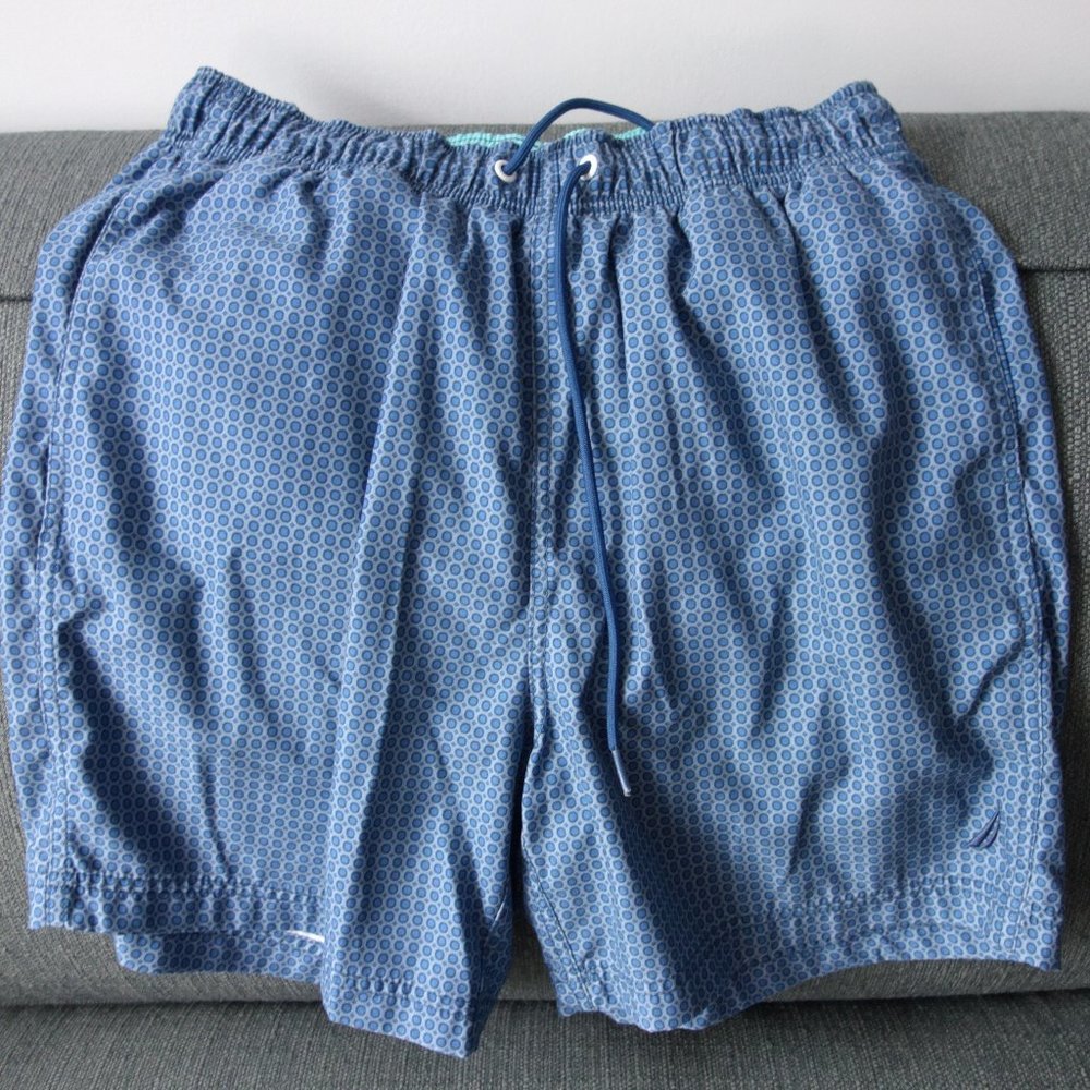 Nautica Blue Swim Trunks with Circles Pattern Size S